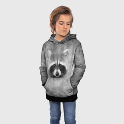 Детская толстовка 3D Енот крупная голова - серый grunge style - фото 2