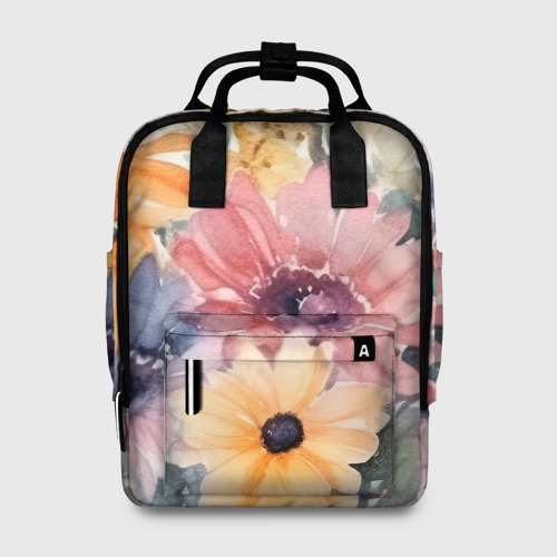 Женский рюкзак 3D с принтом Цветы красками, вид спереди #2