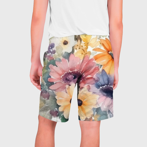 Мужские шорты 3D с принтом Цветы красками, вид сзади #1
