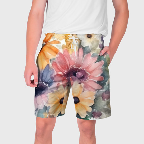 Мужские шорты 3D с принтом Цветы красками, вид спереди #2