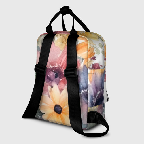 Женский рюкзак 3D с принтом Цветы красками, вид сзади #1