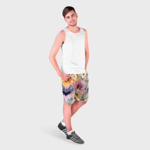 Мужские шорты 3D с принтом Цветы красками, фото на моделе #1