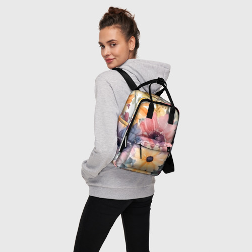 Женский рюкзак 3D с принтом Цветы красками, вид сбоку #3