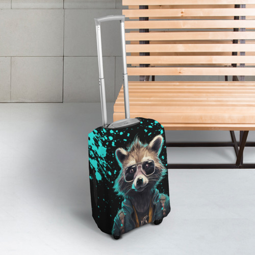 Чехол для чемодана 3D Енот в стиле Киберпанк, цвет 3D печать - фото 3