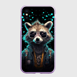 Чехол для iPhone XS Max матовый Енот в стиле Киберпанк