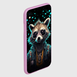 Чехол для iPhone XS Max матовый Енот в стиле Киберпанк - фото 2