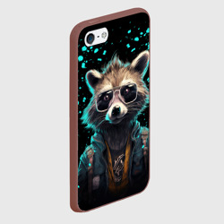 Чехол для iPhone 5/5S матовый Енот в стиле Киберпанк - фото 2