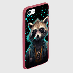 Чехол для iPhone 5/5S матовый Енот в стиле Киберпанк - фото 2