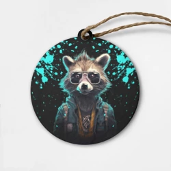 Деревянная игрушка круг Енот в стиле Киберпанк