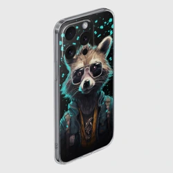 Чехол для iPhone 15 Pro силиконовый с защитой камеры Енот в стиле Киберпанк - фото 2