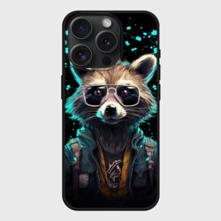 Чехол силиконовый для Apple iPhone 15 Pro матовый Енот в стиле Киберпанк
