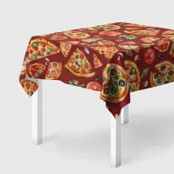 Скатерть 3D Кусочки пиццы ассорти - акварельный паттерн