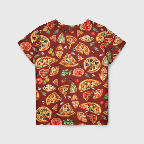 Детская футболка 3D Кусочки пиццы ассорти - акварельный паттерн, цвет 3D печать - фото 2