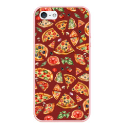 Чехол для iPhone 5/5S матовый Кусочки пиццы ассорти - акварельный паттерн