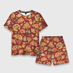 Мужской костюм с шортами 3D Кусочки пиццы ассорти - акварельный паттерн