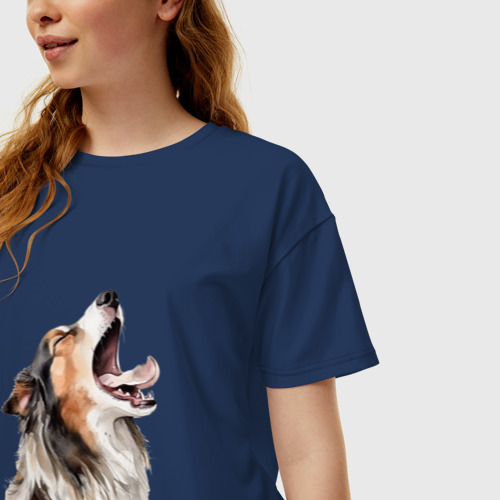 Женская футболка хлопок Oversize Австралийская овчарка арт, цвет темно-синий - фото 3