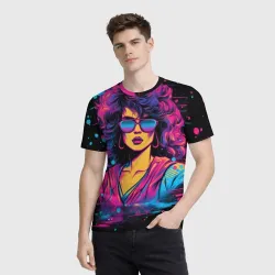Мужская футболка 3D Lady - Retrowave style - фото 2