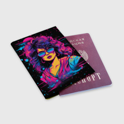 Обложка для паспорта матовая кожа Lady - Retrowave style - фото 2
