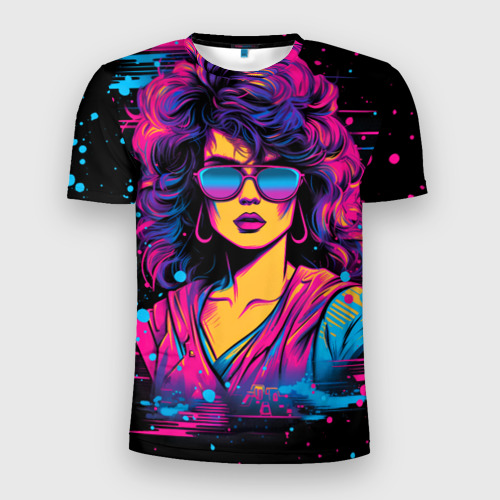 Мужская футболка 3D Slim Lady - Retrowave style, цвет 3D печать