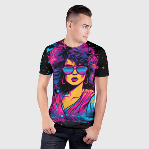 Мужская футболка 3D Slim Lady - Retrowave style, цвет 3D печать - фото 3
