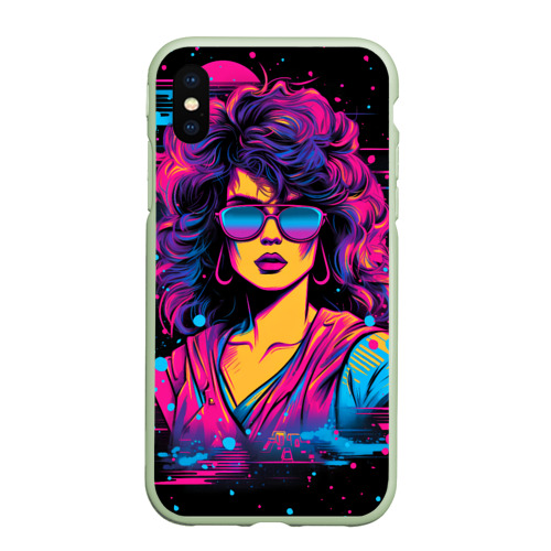 Чехол для iPhone XS Max матовый Lady - Retrowave style, цвет салатовый