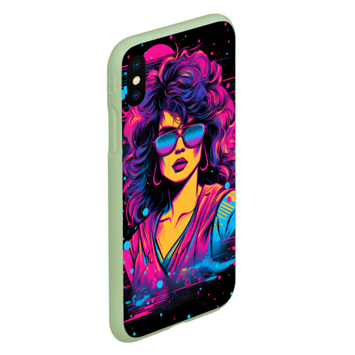 Чехол для iPhone XS Max матовый Lady - Retrowave style, цвет салатовый - фото 3