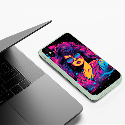 Чехол для iPhone XS Max матовый Lady - Retrowave style, цвет салатовый - фото 5