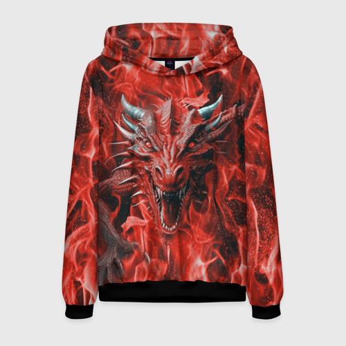 Мужская толстовка 3D с принтом Дракон в красном пламени, вид спереди #2