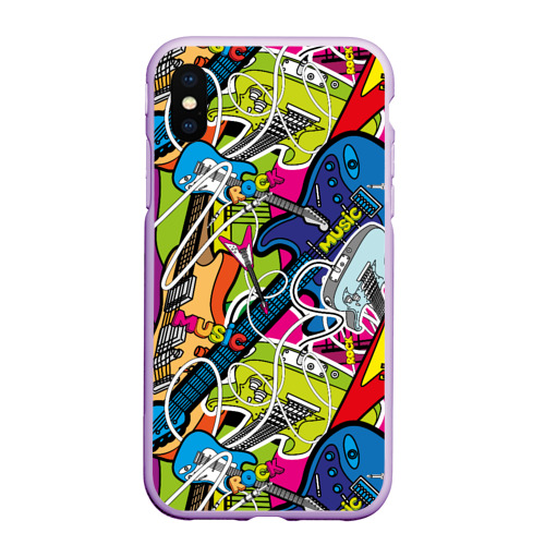 Чехол для iPhone XS Max матовый Guitars - pop art pattern, цвет сиреневый