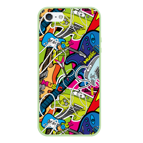 Чехол для iPhone 5/5S матовый Guitars - pop art pattern, цвет салатовый