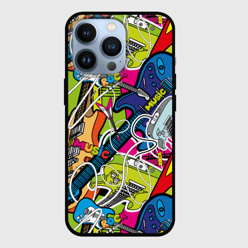 Чехол для iPhone 13 Pro Guitars - pop art pattern, цвет черный