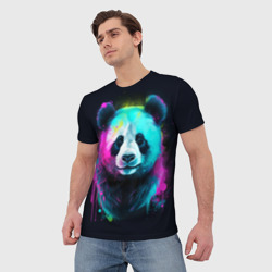 Мужская футболка 3D Панда в неоновых красках - фото 2