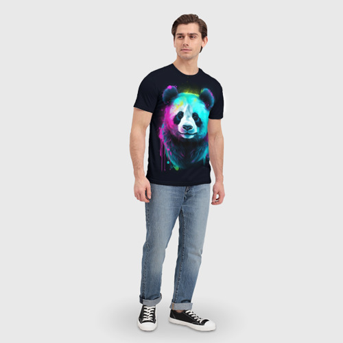 Мужская футболка 3D Панда в неоновых красках, цвет 3D печать - фото 5