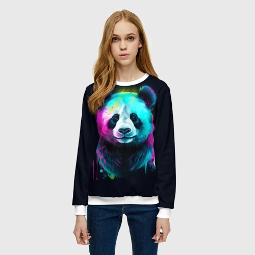 Женский свитшот 3D Панда в неоновых красках, цвет 3D печать - фото 3