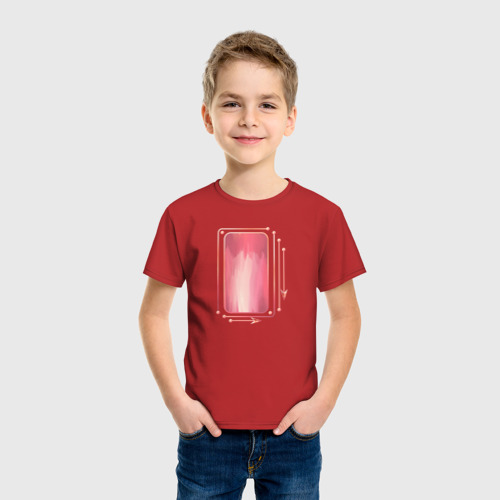 Детская футболка хлопок с принтом Прямоугольник с линиями и стрелкой, символ, фото на моделе #1