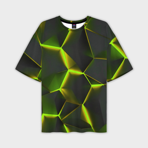 Мужская футболка oversize 3D Разлом неоновых плит, цвет 3D печать