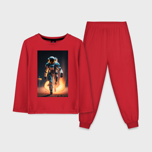 Детская пижама с лонгсливом хлопок с принтом Брутальный астронавт, вид спереди #2