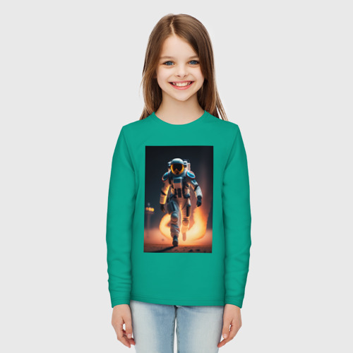 Детский лонгслив хлопок с принтом Брутальный астронавт, вид сбоку #3