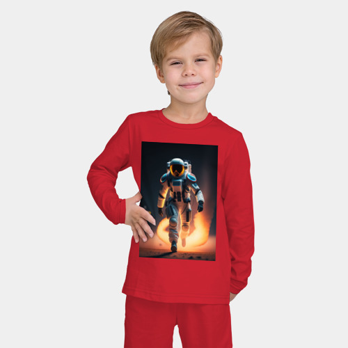 Детская пижама с лонгсливом хлопок с принтом Брутальный астронавт, фото на моделе #1