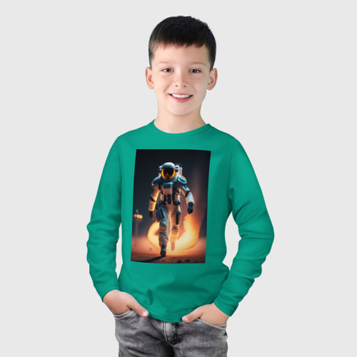Детский лонгслив хлопок с принтом Брутальный астронавт, фото на моделе #1