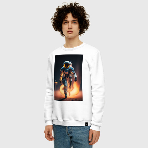 Мужской свитшот хлопок с принтом Брутальный астронавт, фото на моделе #1