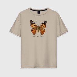 Женская футболка хлопок Oversize Бабочка Репейница с названием на латинском