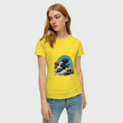 Женская футболка хлопок Годзилла в Большой волне у Канагавы - фото 2