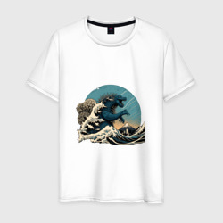 Мужская футболка хлопок Годзилла в Большой волне у Канагавы