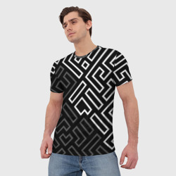 Мужская футболка 3D Черно белый лабиринт - фото 2