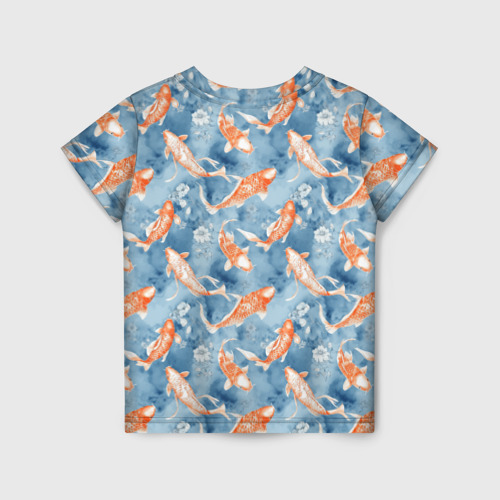 Детская футболка 3D с принтом Золотые рыбки паттерн, вид сзади #1