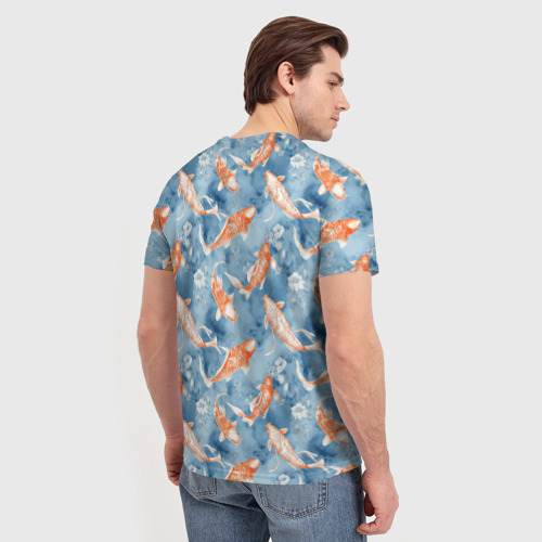 Мужская футболка 3D с принтом Золотые рыбки паттерн, вид сзади #2
