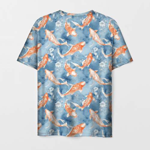 Мужская футболка 3D с принтом Золотые рыбки паттерн, вид сзади #1