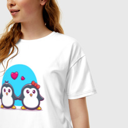Женская футболка хлопок Oversize Penguins love - фото 2