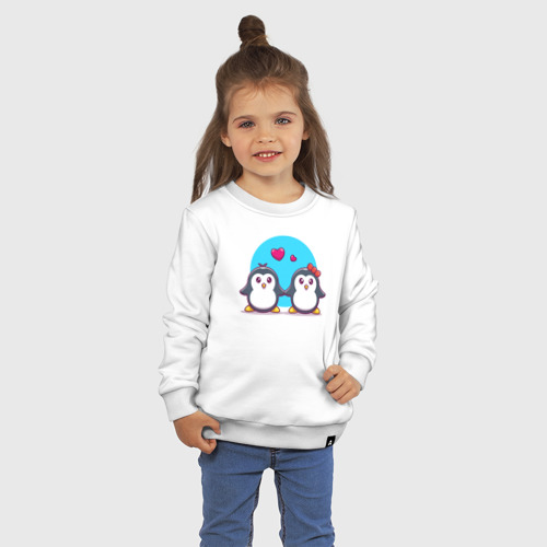 Детский свитшот хлопок с принтом Penguins love, фото на моделе #1